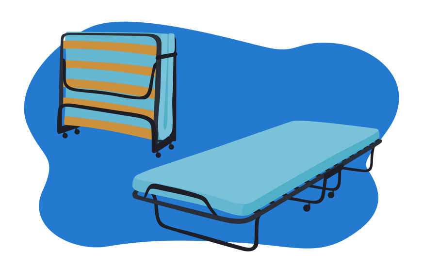 Cama dobrável aberta e fechada